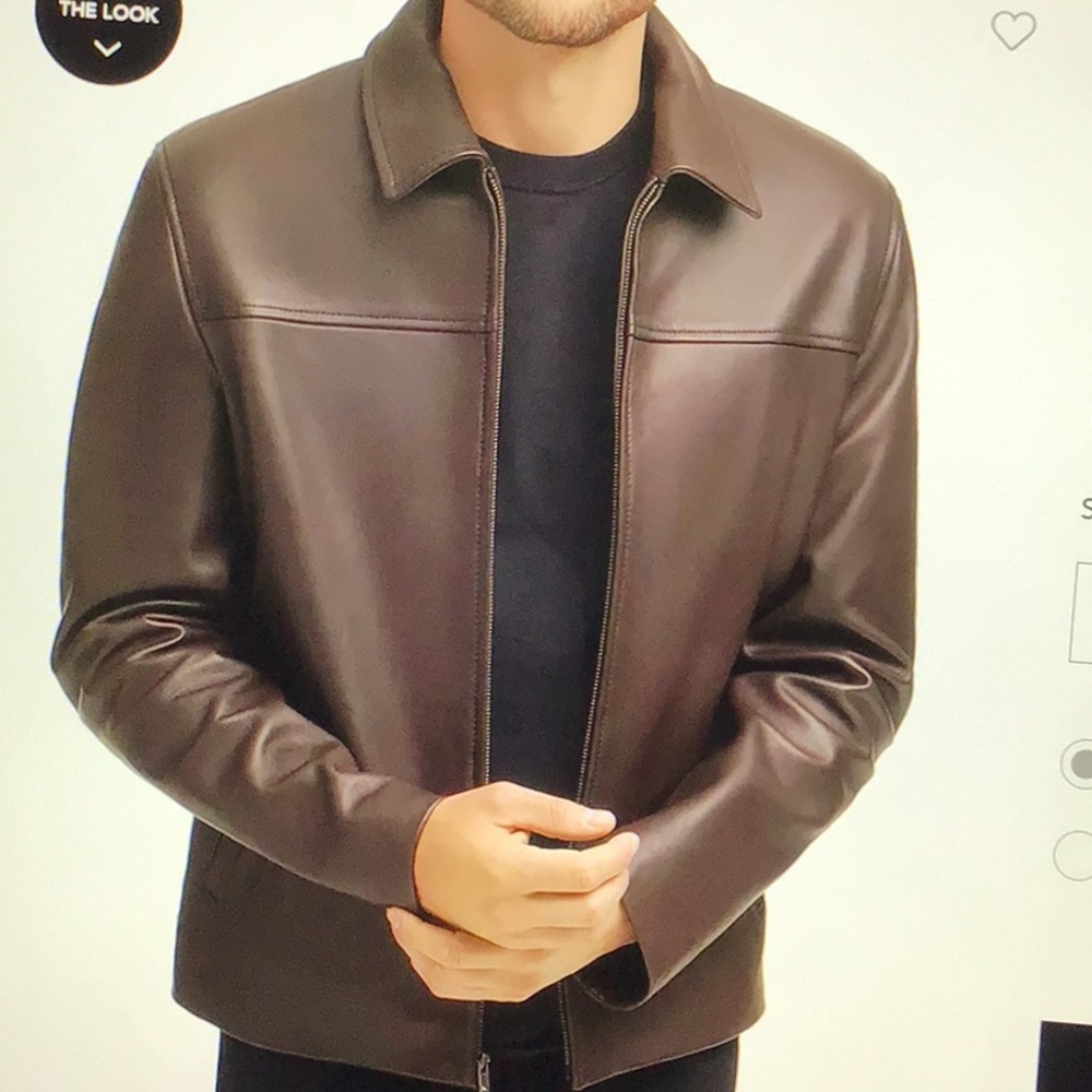 Men’s New Cole Haan Zip Leather Jacket. Java color. XL